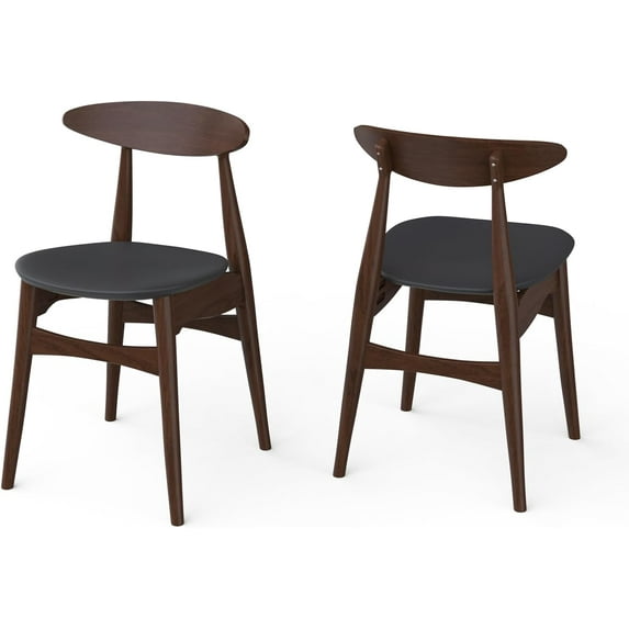 Fohfurniture Restaurant Dining Chairs Set of 2, Modern Kitchen Chairs, Oak Solid Wood Chair with Curved Backrest & Leather Cushion, Kitchen & Dining Room Chairs for Living Dining (Walnut)