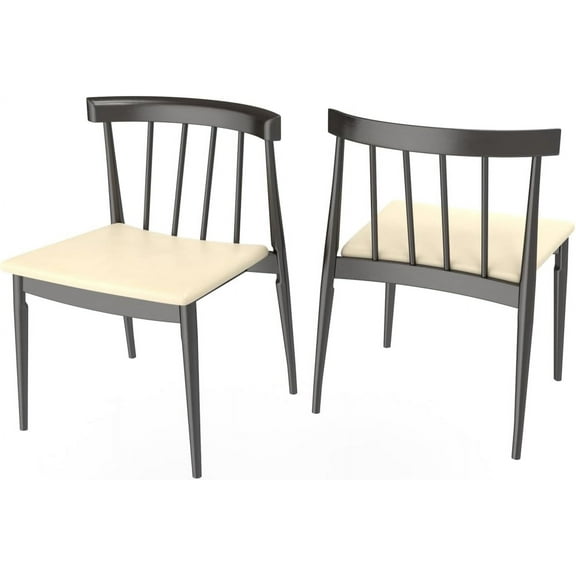 Fohfurniture Set of 2 Woven Elbow Wood Dining Chair, Mid-Century Farmhouse Armless Side Kitchen Chairs with Leather Cushion for Restaurant, Home, Dining Room