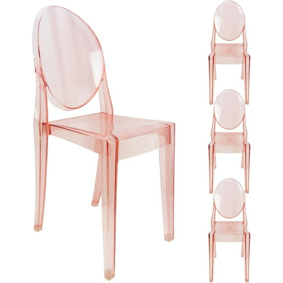 Fohfurniture Set of 4 Clear Ghost Chairs, Modern Transparent Accent Side Chairs, Clear Polycarbonate Dining Room Arm Chairs for Events, Weddings, Banquets