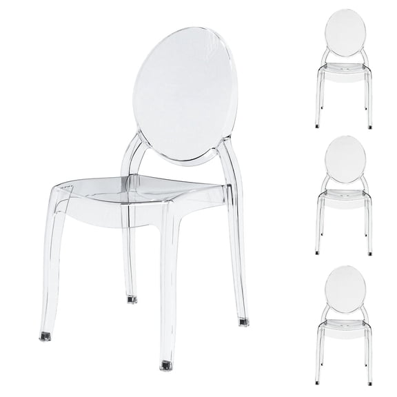 Foh Set of 4 Clear Large Sit Ghost Dining Chairs, Stackable Acrylic Chair
