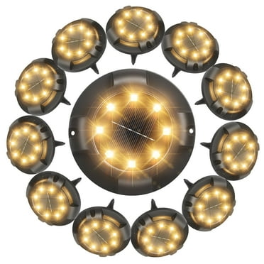 Fohil 12 Pack Solar Ground Lights Outdoor,12 LEDs Solar Disk Lights Waterproof In-ground Lights for Pathway Lawn Yard Patio Walkway Driveway Deck Garden Decor