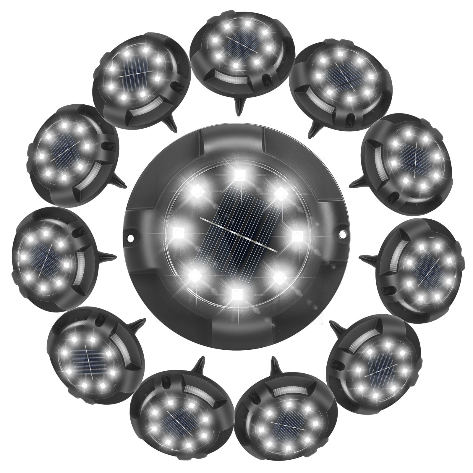 Fohil 12 Pack Solar Ground Lights Outdoor,12 LEDs Solar Disk Lights Waterproof Ground Lights for Pathway Lawn Yard Walkway Garden Decor