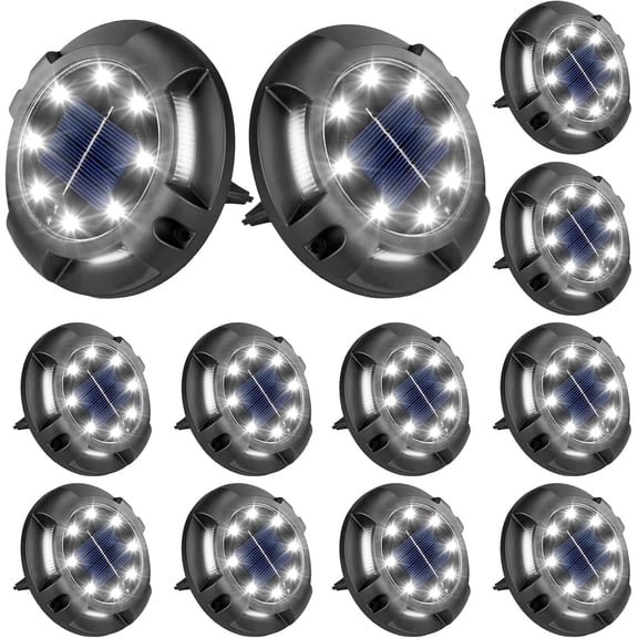 Fohil Solar LED Ground Disk Lights Outdoor Waterproof Rust Resistant 12 Pack