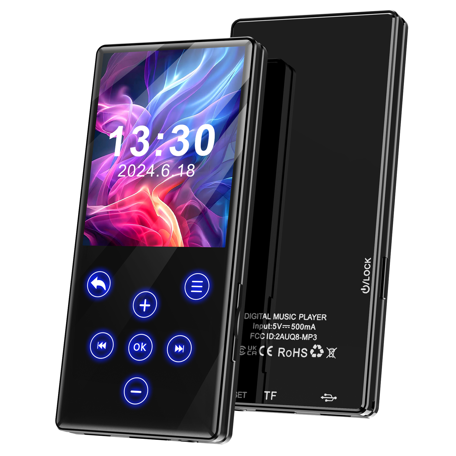 Fohil 128GB MP3 Player with Bluetooth 5.0, 2.4" Screen Digital Music Player Built-in HD Speaker