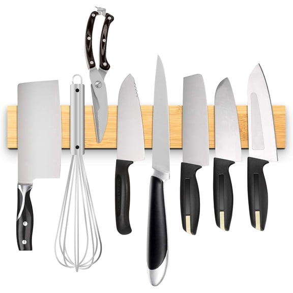 Fohil 16 Inch Magnetic Knife Strip,Bamboo Wood Powerful Magnetic Knife Holder for Wall,Multi-Use Tool Storage Rack for Home Kitchen Wall
