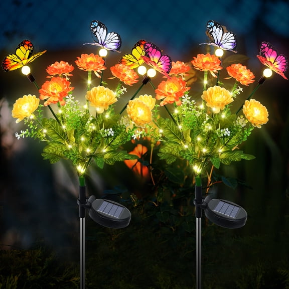 Fohil 2 Pack Solar Garden Flower Lights,10-Head Snow Lotus & Butterfly,2 Modes, for Outdoor Yard Decor,Gift for Mom