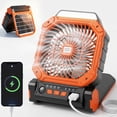 thumbnail image 1 of Fohil 20000mAh Solar Camping Fan with LED Light, Solar/USB Charging, 4-Speed Fan,3 Timer Settings, Phone Charging for Camping Fishing Travel Outdoor, Orange, 1 of 9