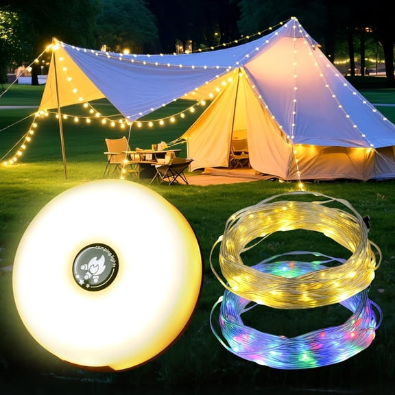 Fohil 32.8FT Camping String Lights,Rechargeable Hanging Waterproof LED String Lights for Outdoor Patio Awning
