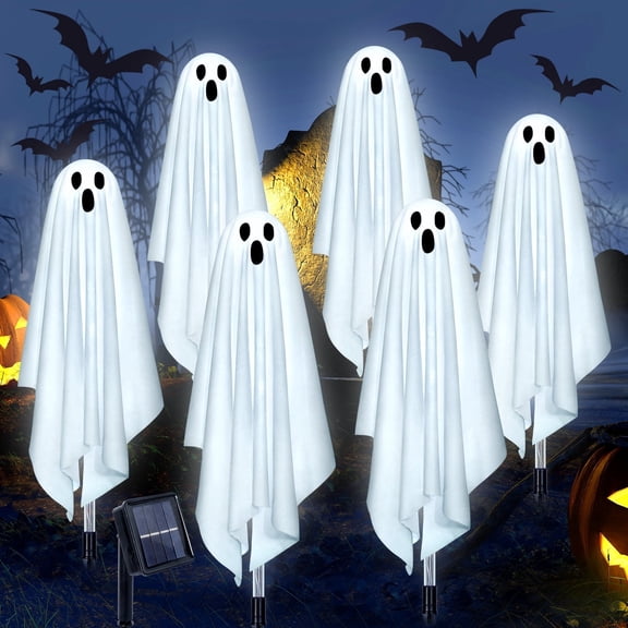 Fohil Halloween Solar Ghost Lights Outdoor Decor Waterproof 8 Modes 6 Pack