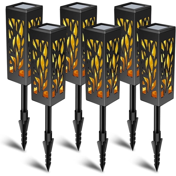 Fohil 6 Pack Solar Pathway Lights Outdoor Upgraded Warm White Garden Lights IP65 Waterproof Solar Powered LED Landscape Stake for Garden Path