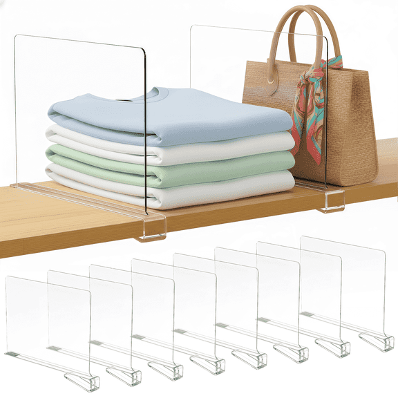 Fohil 8 Pack Acrylic Clear Shelf Dividers,Vertical Purse Closet Organizers and Storage for Sweaters,Multi-Purpose Shelf Organizer for Bedroom Kitchen