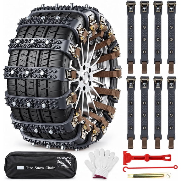 Fohil 8 Pack Universal Tire Chains,Emergency Portable Snow Chains Suitable for Car, Truck, and SUV,Black