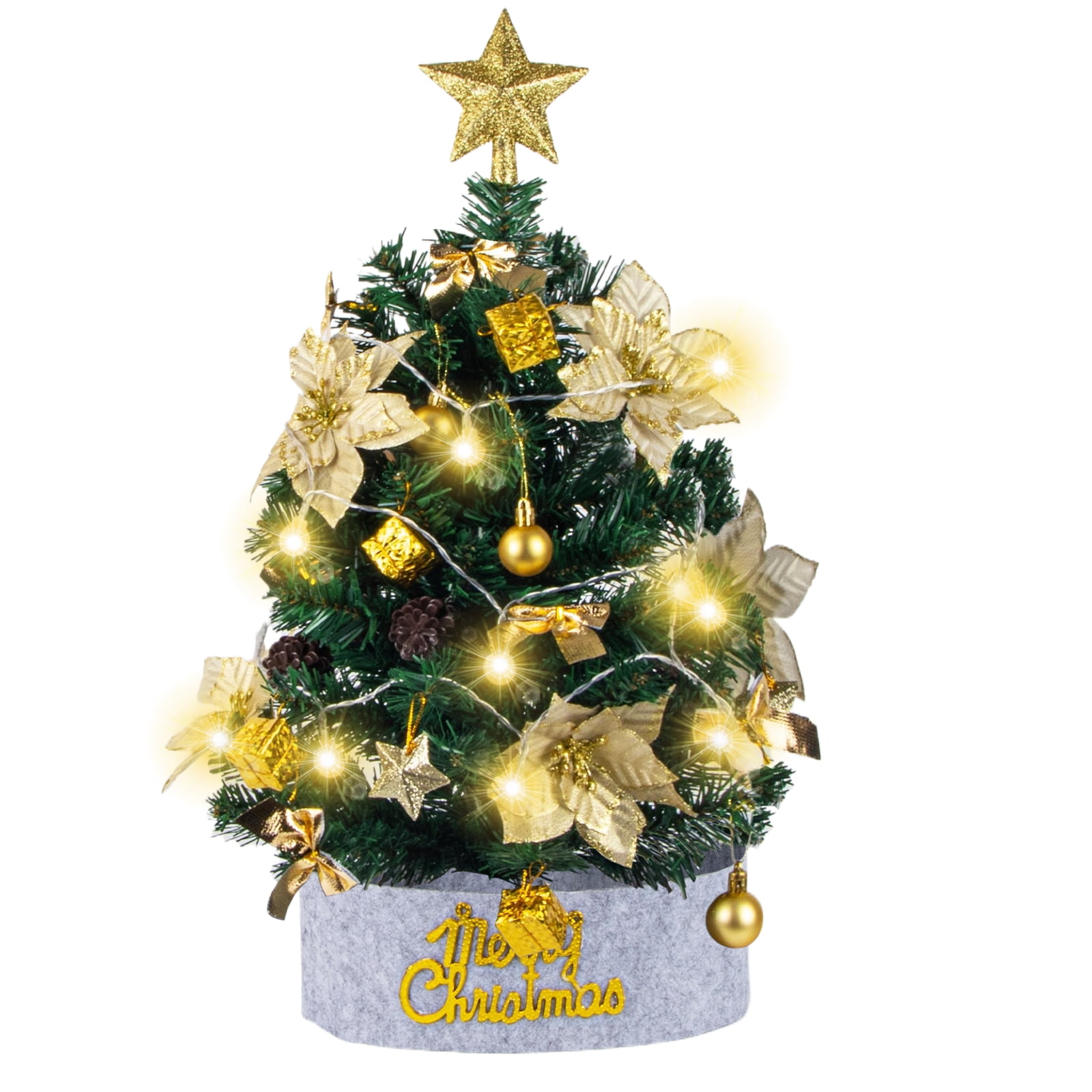 Fohil 24 Inch Small Christmas Tree with Light, Mini Tabletop Christmas Tree for DIY Christmas Decor