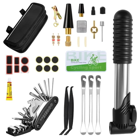 Fohil Bike Tool Kit, Bike Tire Repair Kit, 16-in-1 Bicycle Multitool, Bike Pump Bike Tire Levers Wrench Portable Patches Fixes, Cycling Accessories, for Mountain Bike, Road Bike