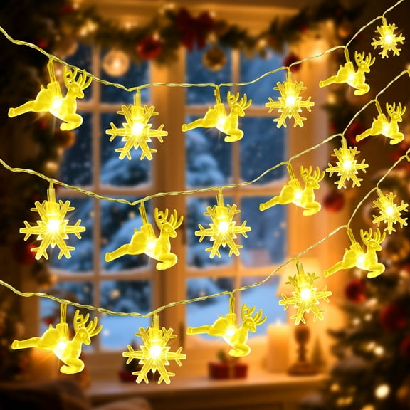 Fohil Christmas String Lights 19.7ft 40 LED Snowflake Reindeer Fairy Lights Holiday Christmas Decoration Indoor Outdoor Party Home Decor 8 Mode