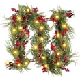 thumbnail image 1 of Fohil Christmas Garland with 40 LED Lights, 2 Pack 6.6 FT Christmas Garland Decoration with Pine Cones, Red Berries, Bells Battery Operated Fairy Light for Door Mantel Stairs Fireplace Indoor Outdoor, 1 of 6