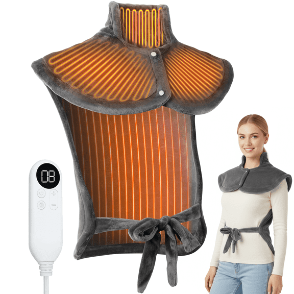 Fohil Heating Blanket Winter Thermal Flannel Electric Shawl for Neck Shoulder and Back Large Heating Blanket 9 Heat Levels 3 Timing Settings 24x34in