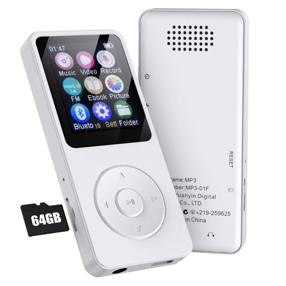 Fohil MP3 Player Bluetooth,64GB 1.8 inch LCD Screen Portable MP3 Player, Music Player with FM Radio, E-Book, Recorder, TF Card Support up to 128GB