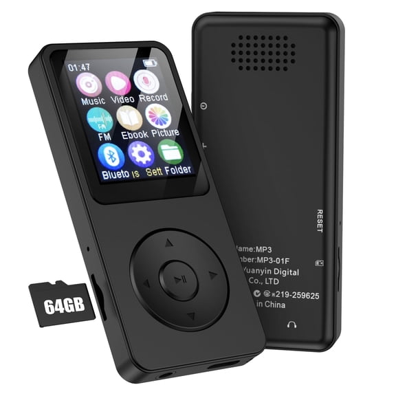 Fohil MP3 Player with Bluetooth,64GB 1.8 inch LCD Screen Portable Music Player,MP3 Player with FM Radio,E-Book,Recorder,TF Card Support up to 128GB