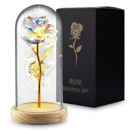 Fohil Mother's Day Gift Rose Light Gifts for Women, Colorful Rainbow Artificial Rose Flower with LED, Romantic Gifts for Mom Girlfriend Wife Valentine's Day Wedding Christmas Anniversary