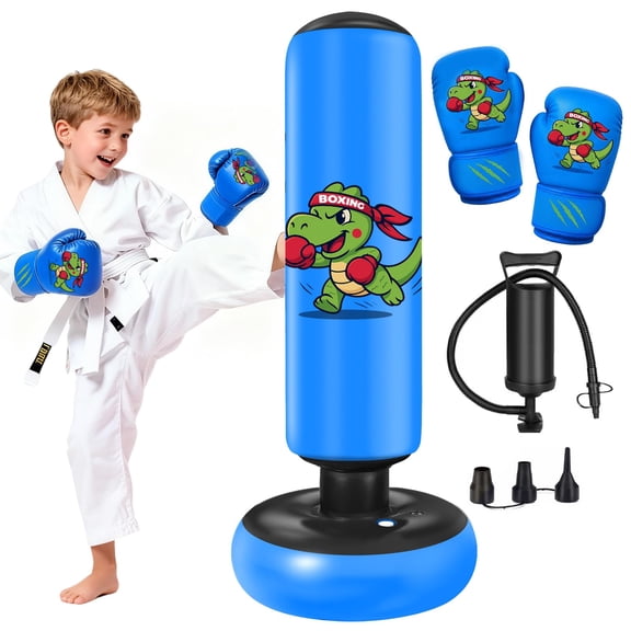 Fohil Punching Bag for Kids 51 inch Freestanding Heavy Boxing Bag with Boxing Gloves and Pump, Punching Bag Set Toy, for Practicing Karate, Taekwondo, De-Stress