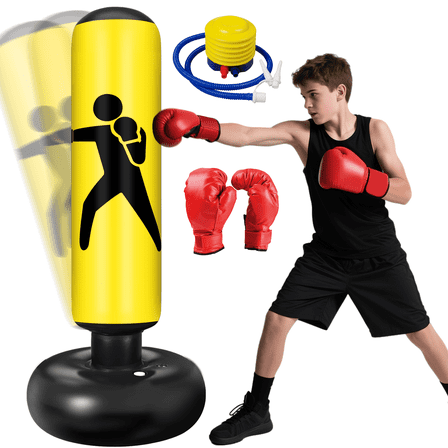 Fohil Punching Bag for Kids Adults, 63 inch Freestanding Heavy Boxing Bag with Boxing Gloves and Pump, Punching Bag Toy Set for Practicing Karate, Taekwondo, De-Stress, Gifts