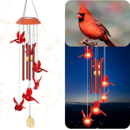Fohil Solar Cardinal Wind Chimes,Red Cardinal Bird Solar Wind Chimes for Outside