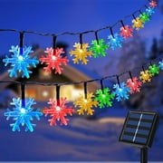 Fohil Solar Christmas Lights Outdoor Waterproof 39FT 100 LED Solar Powered Snowflake String Lights,8 Mode Long Fairy Lights Decorations for Christmas Tree Garden Patio Fence Yard Decoration
