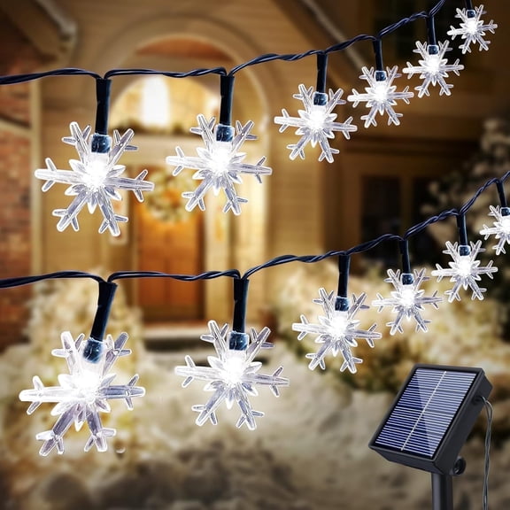 Fohil Solar Christmas Lights Outdoor Waterproof 39FT 100 LED Solar Powered Snowflake String Lights,8 Mode Long Fairy Lights Decorations for Christmas Tree Garden Patio Fence Yard Decoration