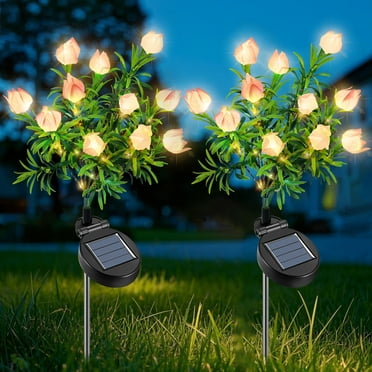 Fohil Solar Garden Lights, 2 Pack Solar Flower Lights Outdoor Waterproof, 2 Lighting Modes LED Gardenia Solar Powered Lights for Garden Patio Yard Lawn Pathway Decoration