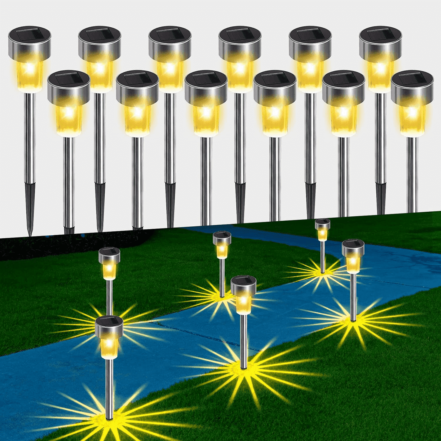 Fohil Solar Garden Lights, 12 Pack Solar Pathway Lights Waterproof, Solar LED Powered Outdoor Lights, Solar Landscape Lighting Lights for Outside Yard Driveway Walkway Lawn Patio Decor