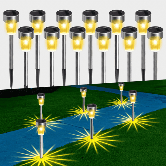 Fohil Solar Garden Lights, 12 Pack Solar Pathway Lights Waterproof, Solar LED Powered Outdoor Lights, Solar Landscape Lighting Lights for Outside Yard Driveway Walkway Lawn Patio Decor