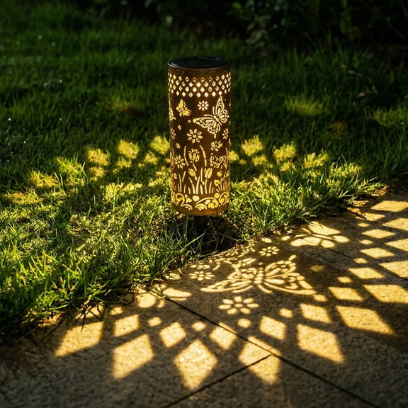Fohil Solar Garden Stake Lights, Butterfly Outdoor Waterproof Solar Pathway Lights, Vintage Metal Decor LED Warm Light,1 Pack