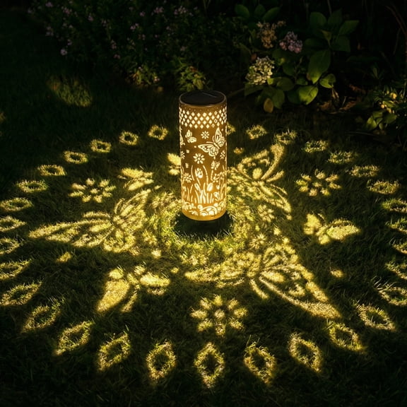 Fohil Solar Garden Stake Lights, Butterfly Outdoor Waterproof Solar Pathway Lights, Vintage Metal Decor LED Warm Light,1 Pack