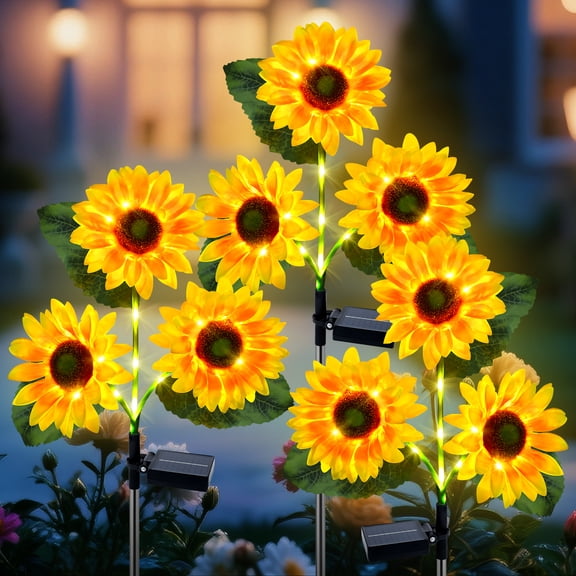 Fohil Solar Garden Lights,3 Pack Solar Sunflower LED Landscape Lights Waterproof,for Yards, Pathways, Garden Decor