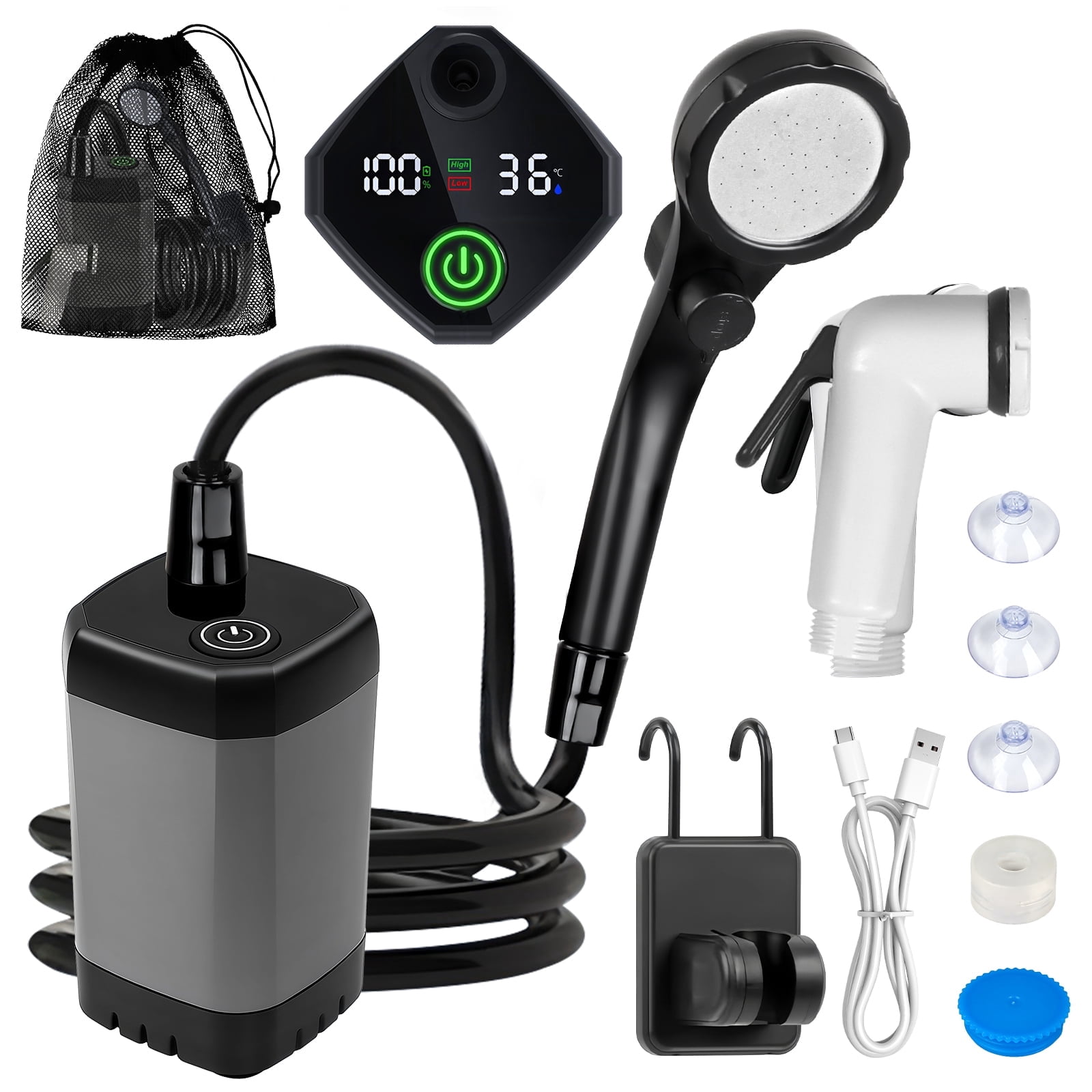 Fohil Upgrade Portable Camping Shower, 6000mAh Outdoor Electric Shower Rechargeable Pump with Intelligent Digital Display