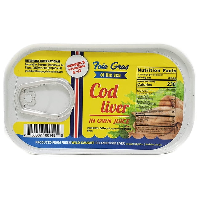 Cod Fis Walmart Foie Gras of the Sea Icelandic Wild Caught Cod Liver In Own Juices, 4.3 ...