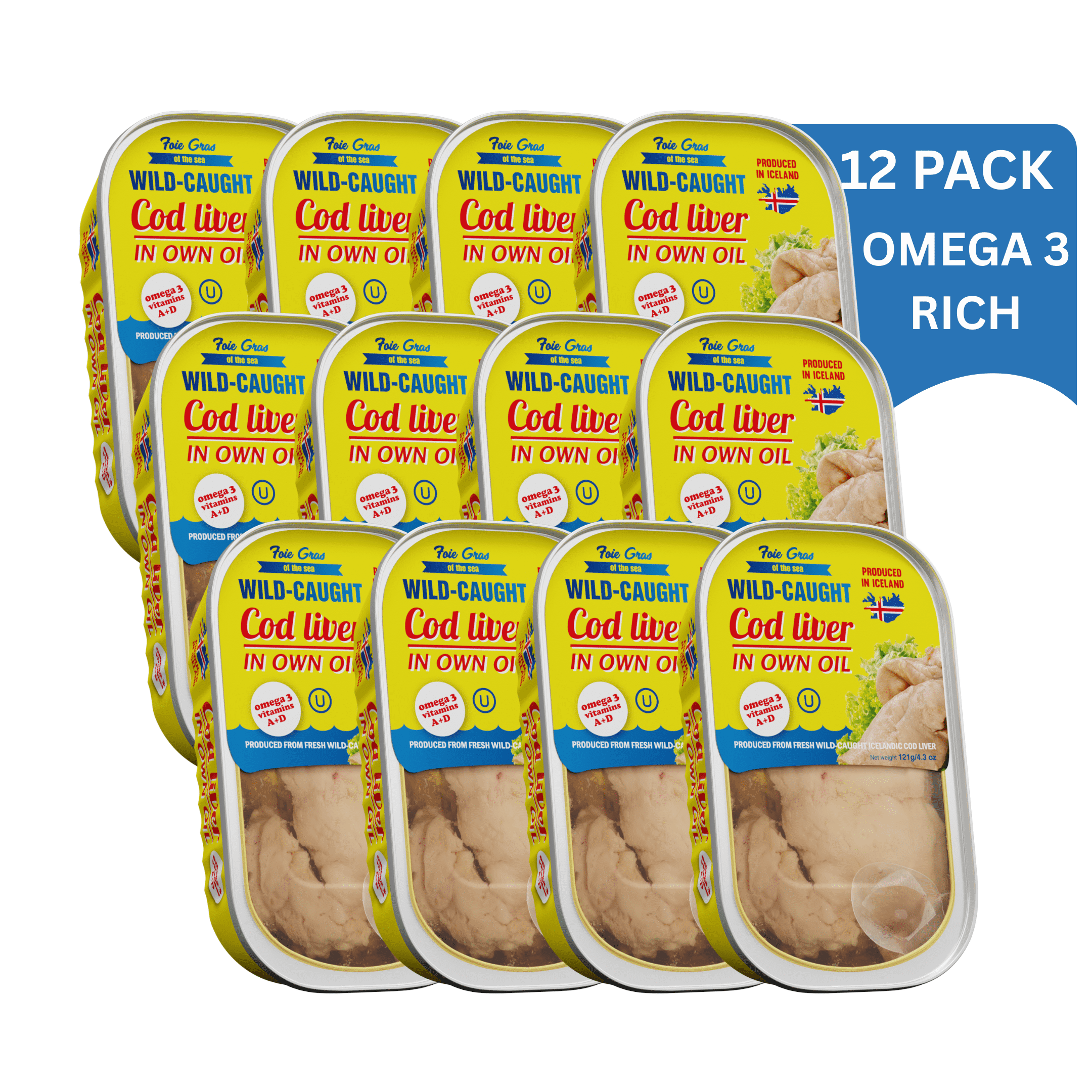 Foie Gras of the Sea Icelandic Cod Liver in Own Oil 121g/4.3 oz (pack of 12)