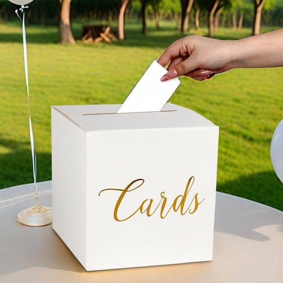 Foil Accent Greeting Card Box - Wedding Birthday Card Holder Foldable Gift Card Organizer Party Reception Display DIY Decor Keepsake(White)