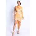 thumbnail image 1 of Foil Asymmetric Sleeve And Cut Out Midi Dress, 1 of 4