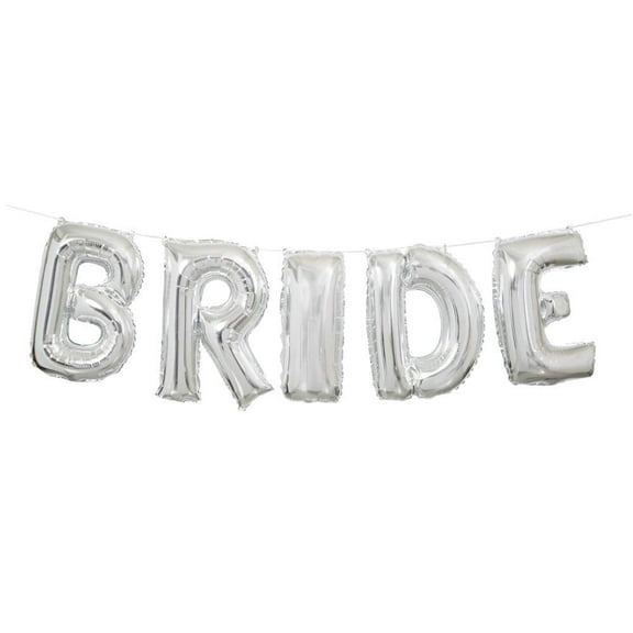 Foil "BRIDE" Balloon Banner Kit, Silver, 14in, includes Ribbon