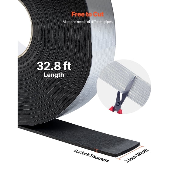 Foil-Backed Pipe Wrap Insulation, 32.8 Feet x 2 Inches, Easy Peel-and-Stick Installation
