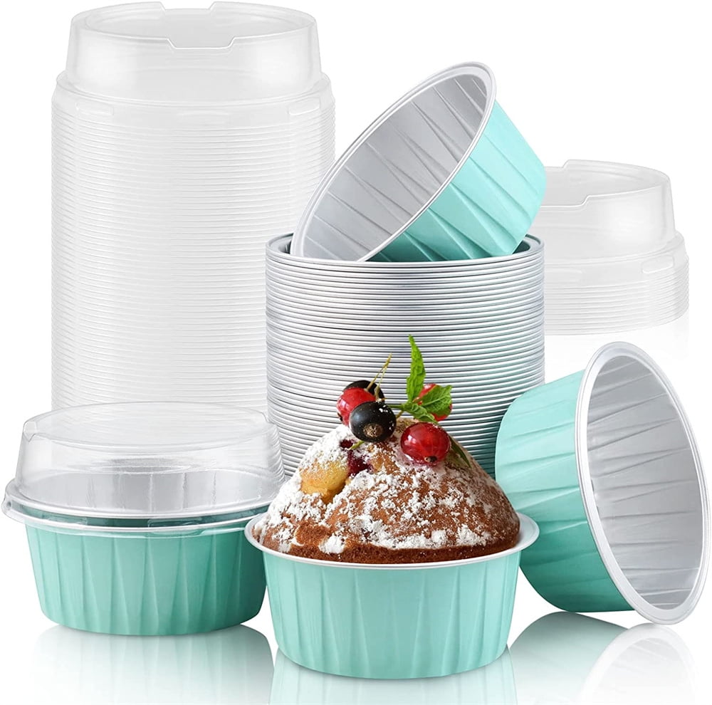 50Pcs Rectangular Cake Cup Aluminum Foil Crimping Baking Cups Heat  Resistant Cupcake Liner Molds Dessert Cake Box Cup