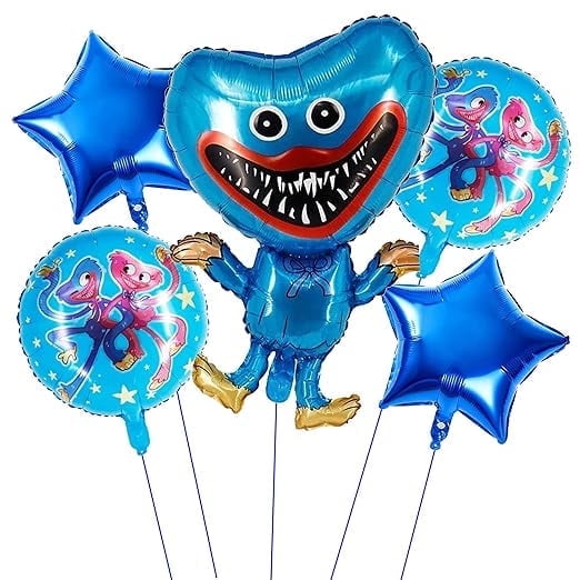 Foil Balloon Huggy Wuggy Party Birthday Party Decoration Blue Set of 5 Pc