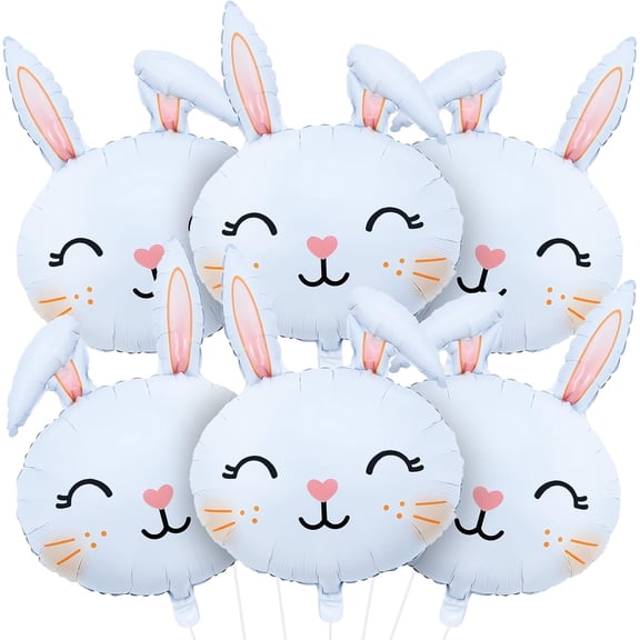 Foil Balloons Set, 6-Piece Large Easter Bunny Head Rabbit Face Mylar Balloons, Helium Party Decor for Easter Baby Shower Birthday Spring Celebration, Multicolor