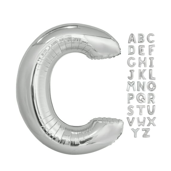 Foil Big Letter Balloon, C, 34 in, Silver, 1ct