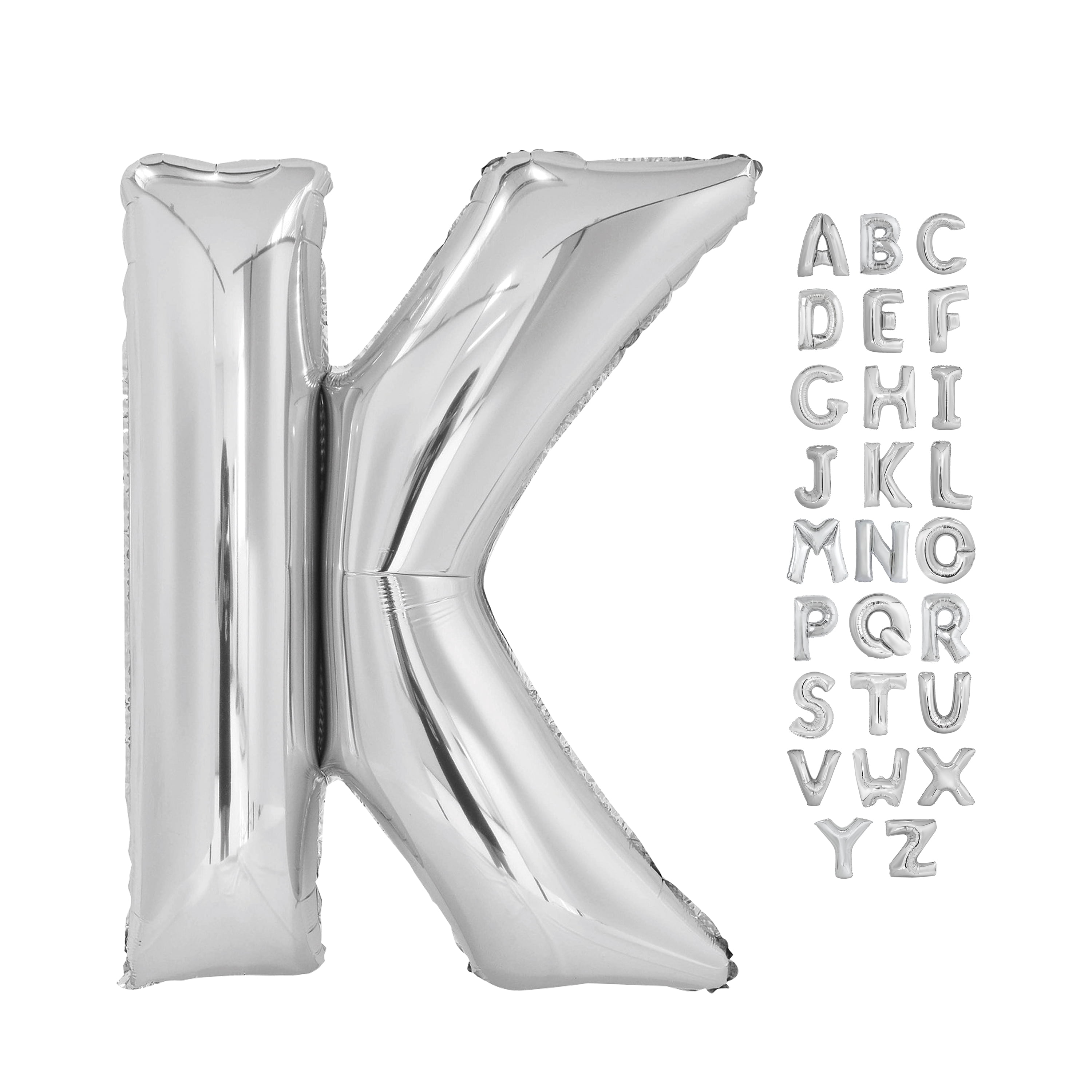 Foil Big Letter Balloon, K, 34 in, Silver, 1ct