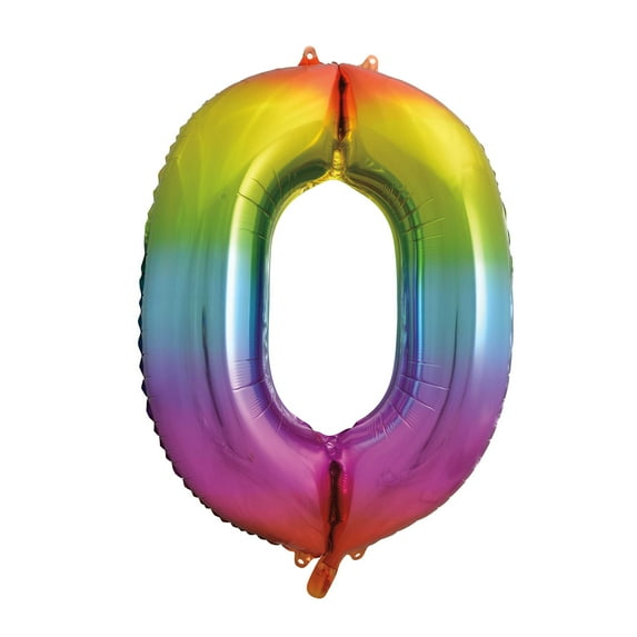Foil Big Number Balloon, "0", Rainbow, 34in
