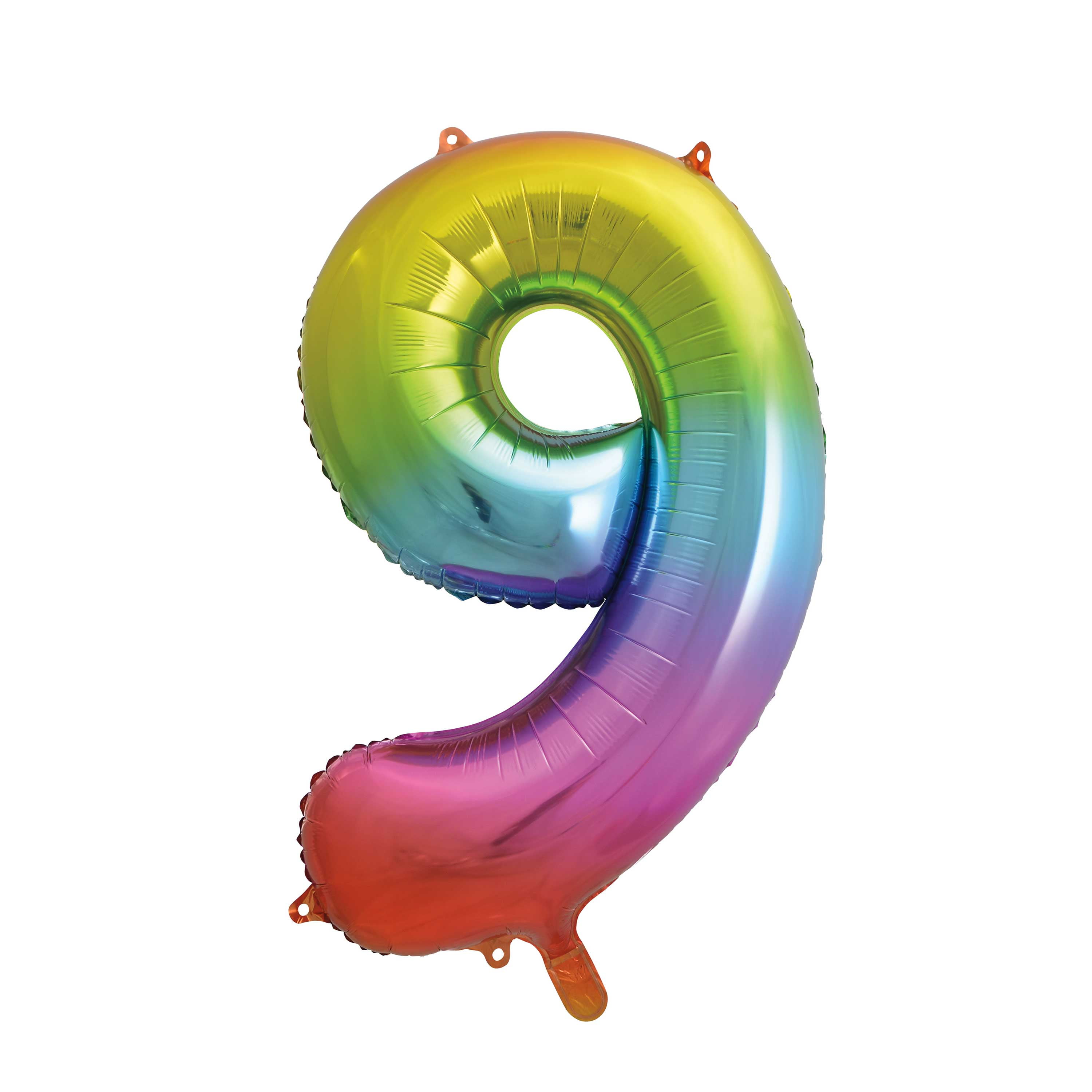 Foil Big Number Balloon, "9", Rainbow, 34in