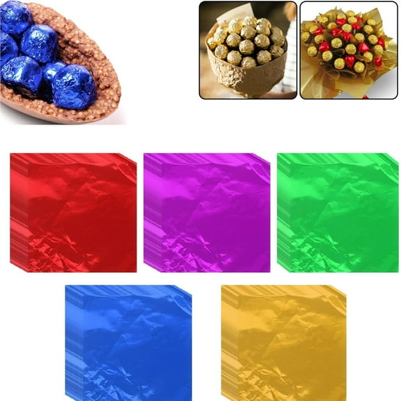 Foil Chocolate Wrappers Packaging,Homemade Sweets Wrappers,Aluminum Foil Paper for Caramel Candies Packaging Decoration,4x4in,5 Colors